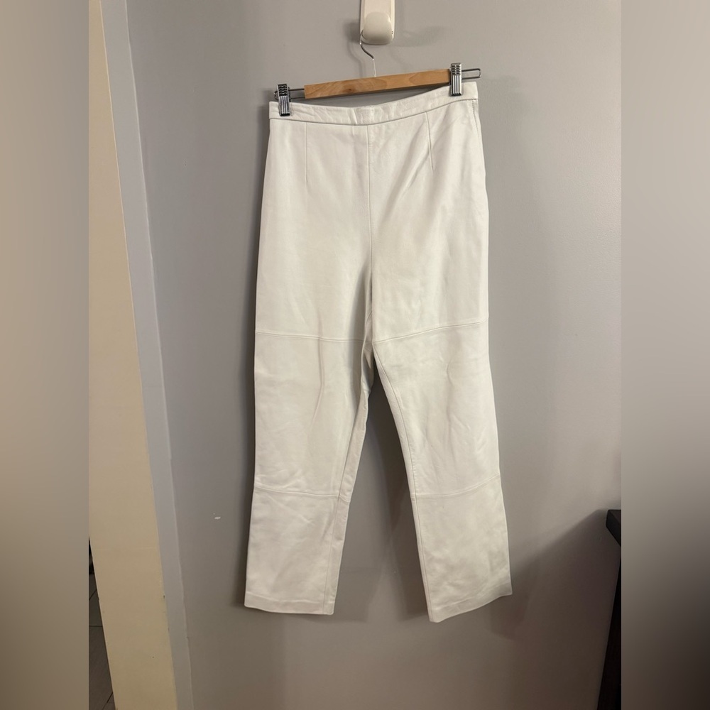 Terry Lewis Genuine Leather Pants  Ivory Size 8 Satin Lined